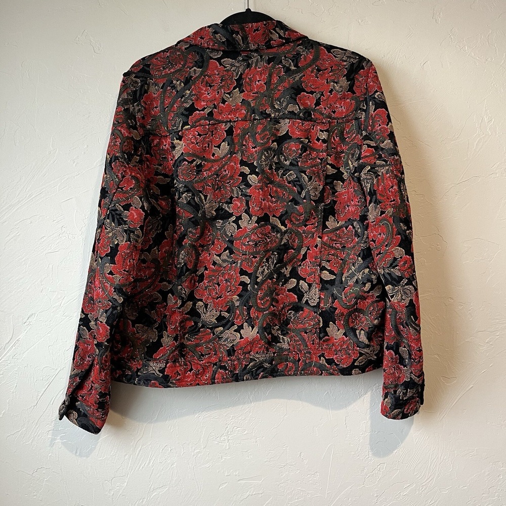 Women's Jacket Red Embroidered Dark Floral Corduroy Jean Whimsigoth‎ Grunge M - Picture 7 of 8